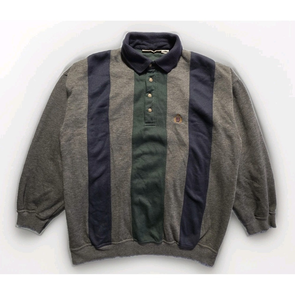 Vintage Bugle Boy Company Mens XL  Pullover Sweater Striped Multicolor Gray,Blue